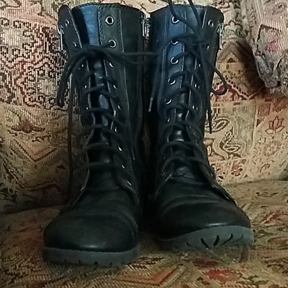Black moto buckled boots